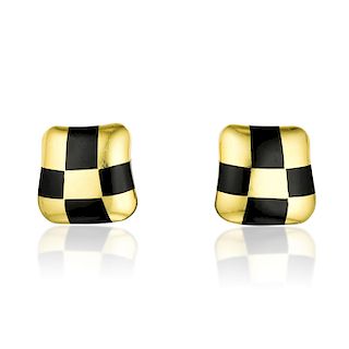 Angela Cummings Gold and Black Jade Checkerboard Earrings