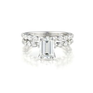 A 1.22-Carat Emerald-Cut Diamond Ring and Wedding Band Ring Set