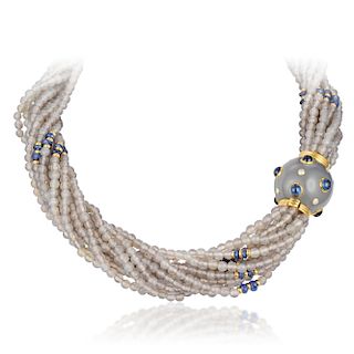 Trianon Gray Quartz Sapphire and Diamond Necklace
