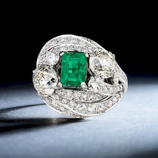 Ruser 1.44-Carat No Oil Colombian Emerald Diamond Ring