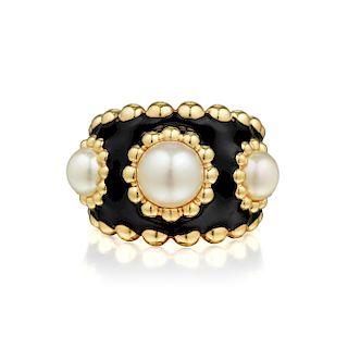 Chanel Enamel Cultured Pearl Ring