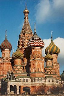 Ron Rocz, (American, 20th century), Dohany Street Synagogue and St. Basil's Cathedral, Moscow, together with a work by an unknow