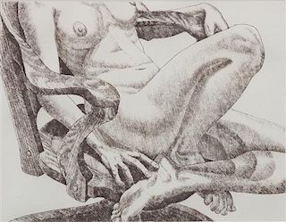 Philip Pearlstein, (American, b. 1924), Nude on Oak Chair, 1977