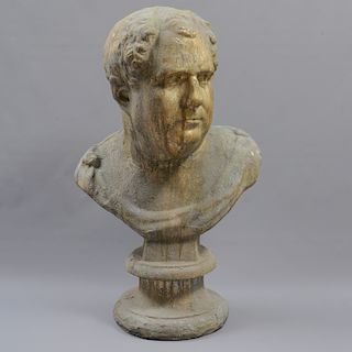 Busto del Emperador Caracalla. Origen europeo. Siglo XX. Elaborado en yeso. Con acabado a manera de cantera.