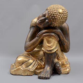 Príncipe Siddharta Gautama (Buda). Origen oriental. Siglo XX. En talla de madera dorada.