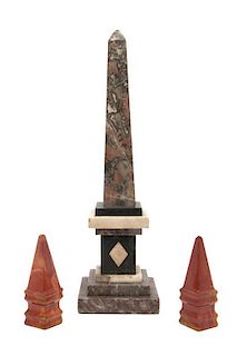 * A Continental Marble Obelisk Height of first 13 3/8 inches.