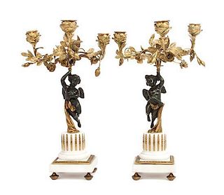A Pair of French Gilt Bronze Candelabra Height 14 inches.