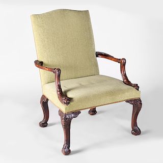 George III Carved Mahogany Library Chair