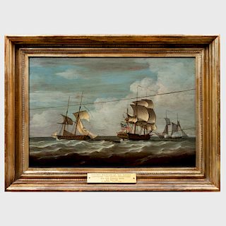Attributed to Dominic Serres (1719-1793): HMS Artois Capturing Two Dutch Privateers