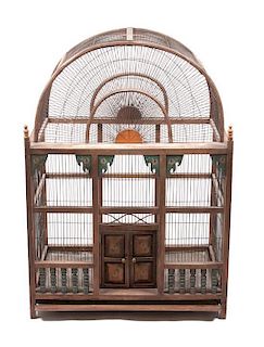 * A Handpainted Wood Birdcage Height 41 1/2 x width 29 1/2 x depth 19 1/2 inches.