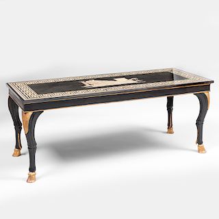 Fine Italian Scagliola Top on an Ebonized and Parcel-Gilt Low Table