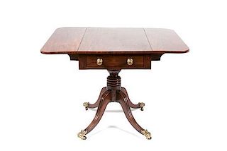 A Regency Mahogany Pembroke Table Height 39 1/2 x width 41 1/4 x depth 37 1/2 inches.