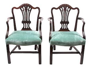 A Pair of English Mahogany Armchairs Height 36 inches.