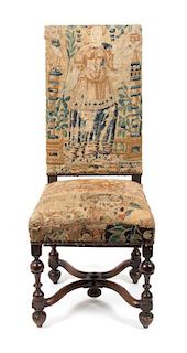 * A William and Mary Style Upholstered Hall Chair Height 44 inches.