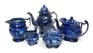 A Four-Piece Staffordshire Tea Set, Wood Height of first 11 inches.