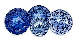 A Group of Four Staffordshire Plates Diameter of largest 10 3/8 inches.