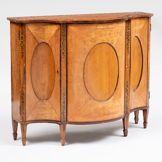 George III Polychrome Painted Satinwood Serpentine-Fronted Cabinet