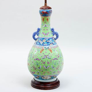 Chinese Porcelain Apple Green Ground Vase Mounted as a Lamp