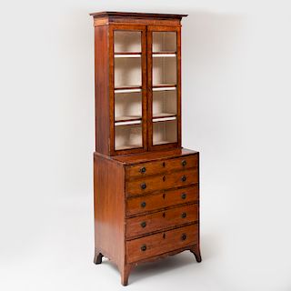 George III Inlaid Satinwood Secretary Bookcase
