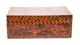 A Gentleman's Tortoise Shell and Marquetry Dressing Table Box Height 4 1/2 x width 12 x depth 7 3/4 inches.