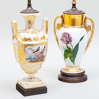 Two Paris Porcelain Vases Mounted as Lamps