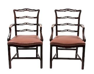 A Pair of Chippendale Style Mahogany Arm Chairs Height 37 inches.
