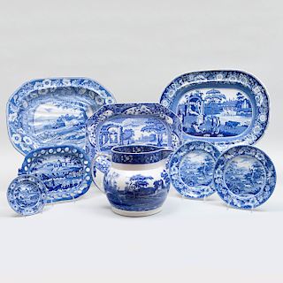 Group of English Blue and White Transfer Printed Porcelain