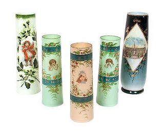 * Ten American and English Enameled Glass Vases Height of largest 12 1/4 inches.