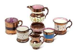 Ten Copper Lusterware Articles Height of first 4 1/2 inches.