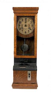 * An American Oak Time Clock Height 46 x width 15 x depth 10 1/2 inches.