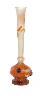 A Galle Cameo Glass Bud Vase Height 9 1/8 inches.