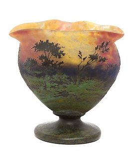 A Daum Cameo Glass Landscape Vase Height 7 inches.