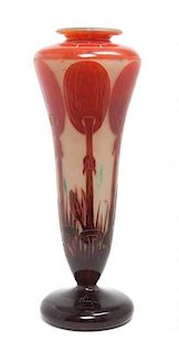 A Le Verre Francais Cameo Glass Vase Height 13 1/2 inches.