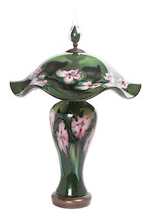 * A Lotton Studio Glass Lamp Height 26 1/2 x diameter 18 1/4 inches.