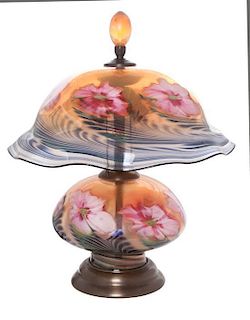 * A Lotton Studio Glass Lamp Height 17 1/4 x diameter 15 inches.