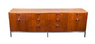 A Knoll Teak Credenza Height 25 1/2 x width 74 1/2 x depth 18 inches.