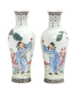A Pair of Famille Rose Porcelain Vases Height 4 7/8 inches.