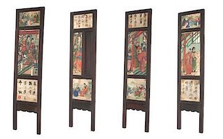 A Four-Panel Hardstone Inset Screen Height of each panel 30 1/2 x width 7 1/4 inches.