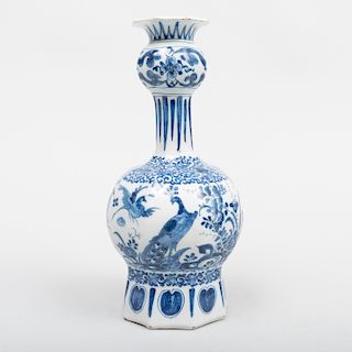 Dutch Delft Blue and White Octagonal Bottle Shaped Vase