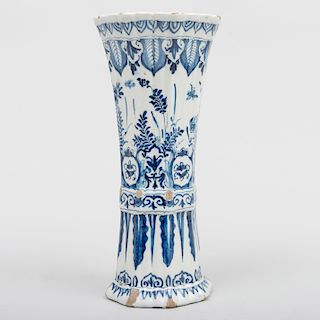 Dutch Delft Blue and White Trumpet Vase