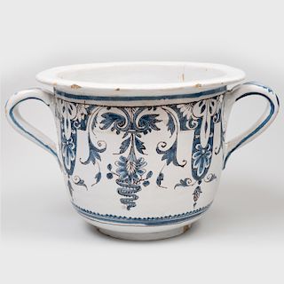 Continental Earthenware Blue and White Two Handled Jardinière