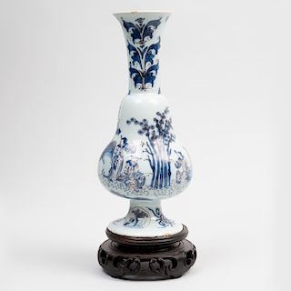 Dutch Delft Blue and White and Manganese Pear Shaped Vase