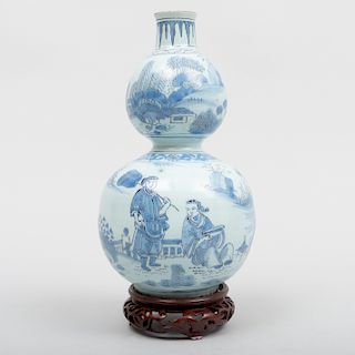 Dutch Delft Blue and White Double Gourd Vase