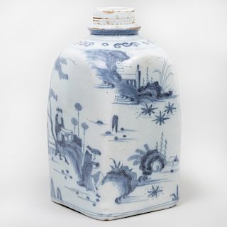 Dutch Delft Blue and White Rectangular Flask