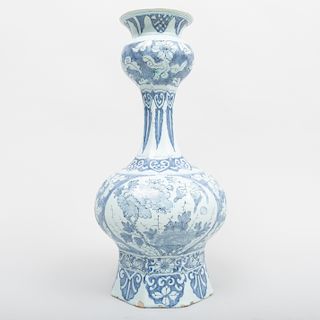 Dutch Delft Blue and White Octagonal Baluster Vase