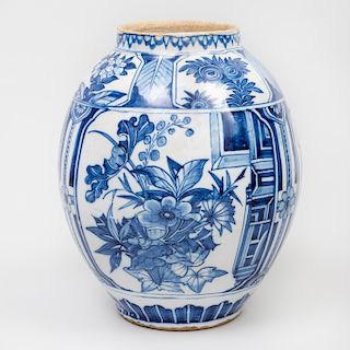 Dutch Delft or German Blue and White Ovoid Vase