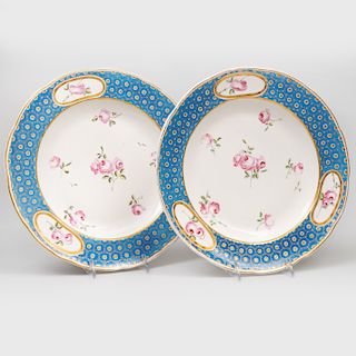 Pair of Chelsea Porcelain Blue Ground Plates