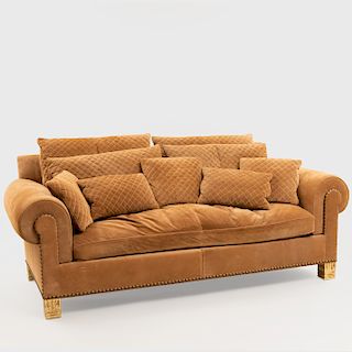 Modern Brass-Studded Suede 'Chanel' Sofa