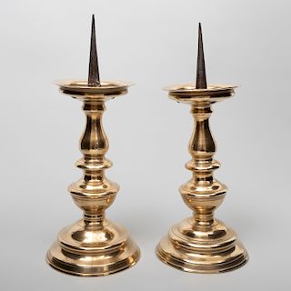 Pair of Continental Baroque Bronze Pricket Sticks