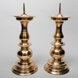 Pair of Continental Baroque Bronze Pricket Candlesticks, Possibly Dutch